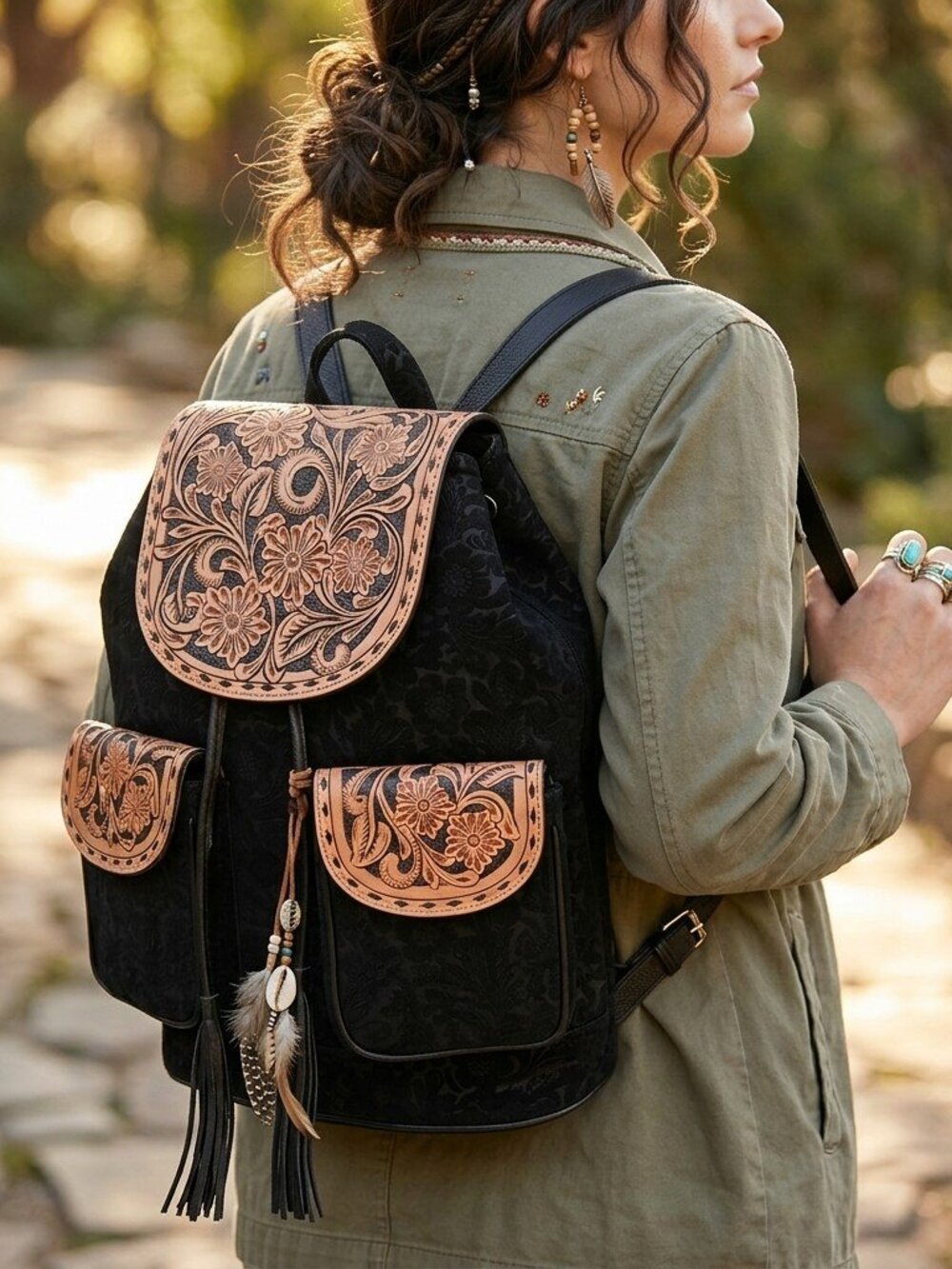 American Darling Boho Embossed Floral Backpack